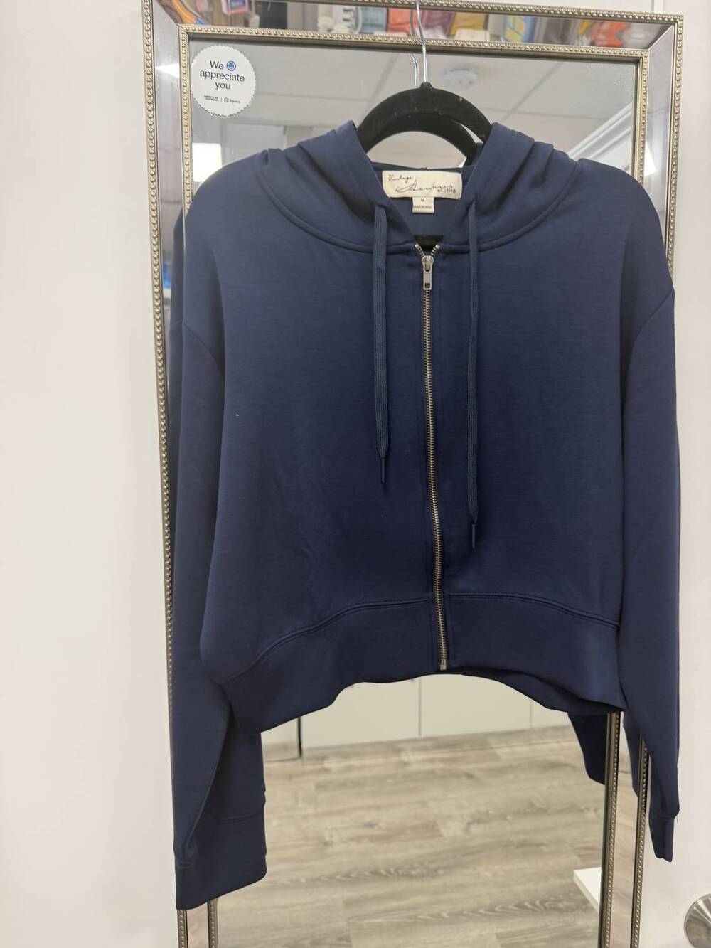 NEW VINTAGE HAVANA women's cloud fleece zip up top in navy